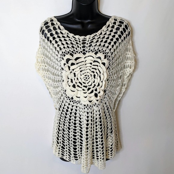 Unbranded Cream Hippie Crocheted Retro Medallion Slipover Vest Size L - Picture 3 of 5